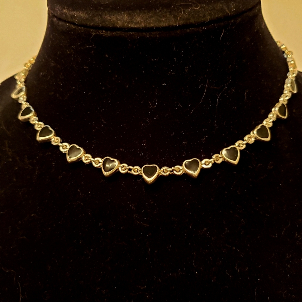 SS and onyx with many hearts necklace